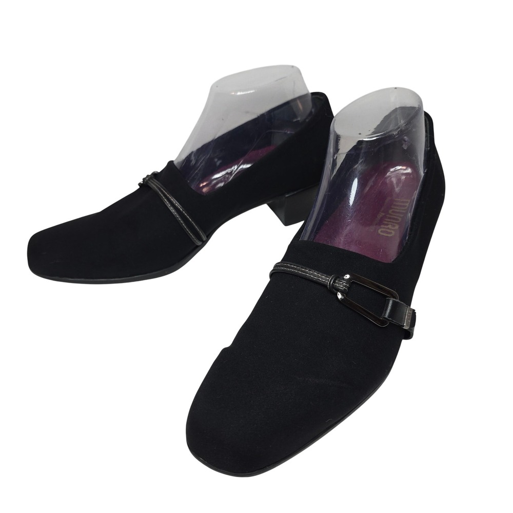 Munro Cindi Black Suede Square Toe Block Heel Buckle Shoes Women‎ Size 9M Comfy